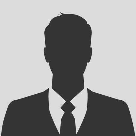 Silhouette of a professional man in a suit with a tie, representing business or corporate identity, on a plain gray background.