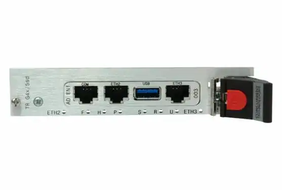RJ45 Ethernet ports and USB port on a network device for internet connectivity and networking purposes.