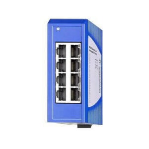 High-speed industrial automation network switch with multiple Ethernet ports for reliable data transfer and connectivity in manufacturing environments.