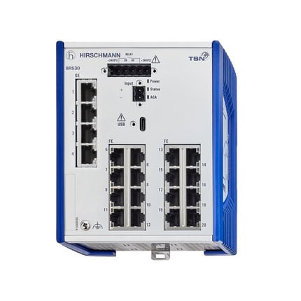 Hirschmann Recab industrial control device with multiple Ethernet ports, suitable for industrial automation and networking applications.
