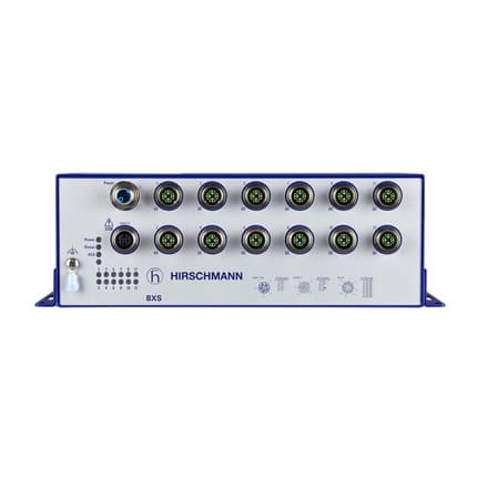 Multiple fiber optic ports interface panel for telecom and data center applications, featuring Hirschmann brand quality and high-density connectivity for reliable network performance.