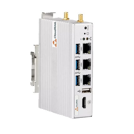 Compact industrial IoT gateway with multiple Ethernet ports, USB, and cellular connectivity for remote monitoring and automation solutions.