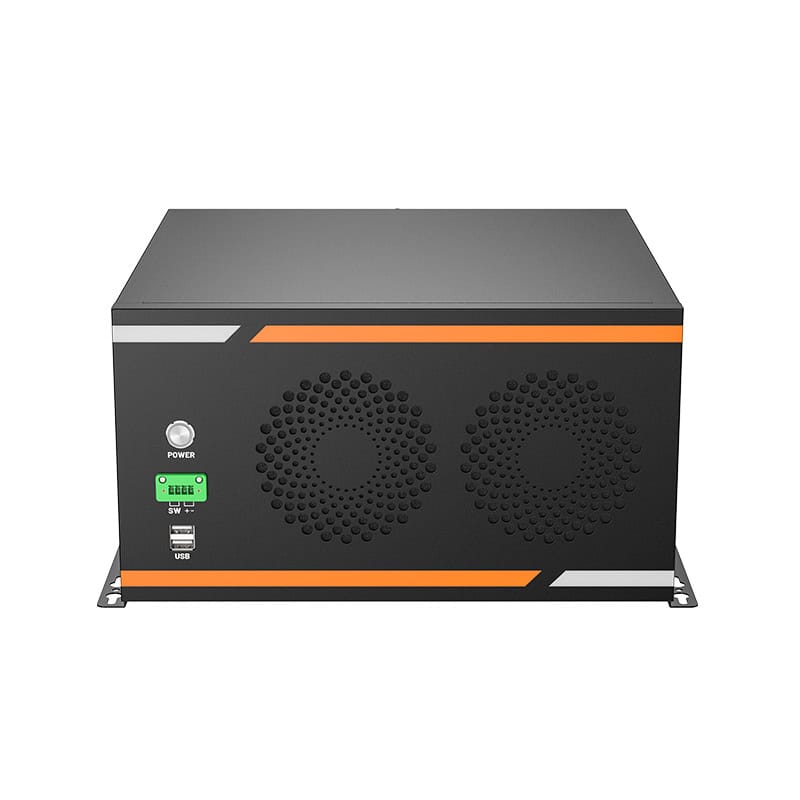 High-performance Recab power supply unit with dual cooling fans, digital display, and USB port for reliable energy management and electrical system stability.