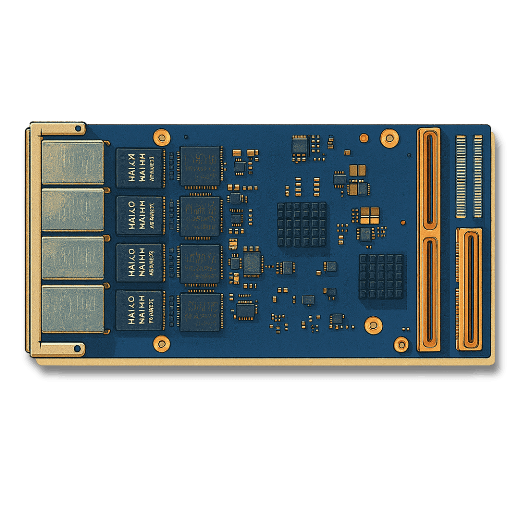 A close-up of a modern SSD with sleek blue circuit board and gold accents, showcasing advanced storage technology for high performance and reliability.