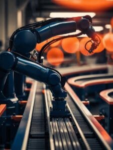 Robotic arm in an industrial automation process at a high-tech manufacturing facility.