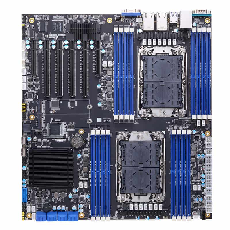 High-quality Recab motherboard featuring multiple RAM slots, CPU sockets, and essential ports for optimal PC performance and hardware expansion.