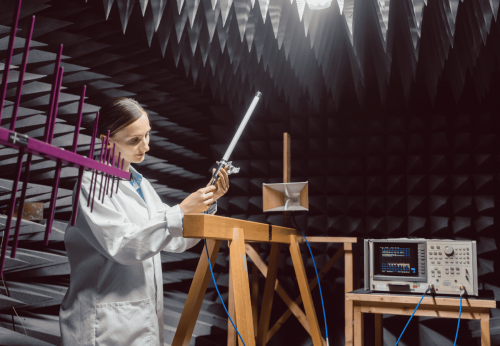 Engineer in Electronics Lab Performing Rf Compliance Test
